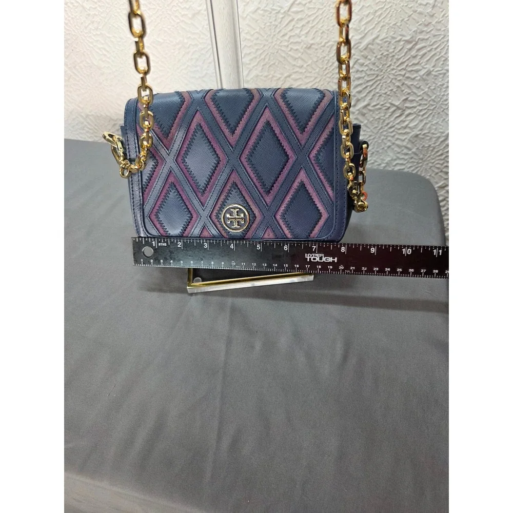 Tory Burch Robinson Patchwork Bag Womens Small Navy Blue Excellent Crossbody